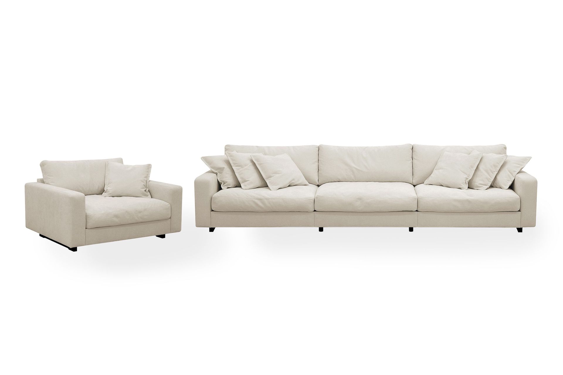 Valencia sofagruppe ekstra dyp 5-seters sofa + lenestol i chenille - Beige