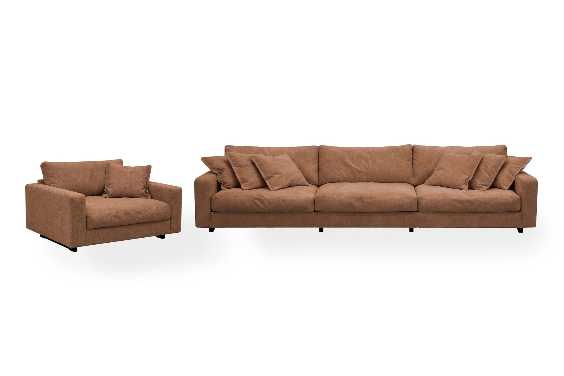 Valencia sofagruppe ekstra dyp 5-seters sofa + lenestol i chenille - Rustrødbrun