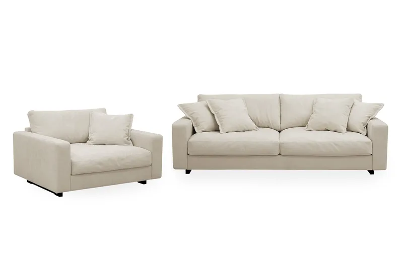 Valencia sofagruppe Extra Dyp 3-seters sofa + lenestol i chenille, Beige