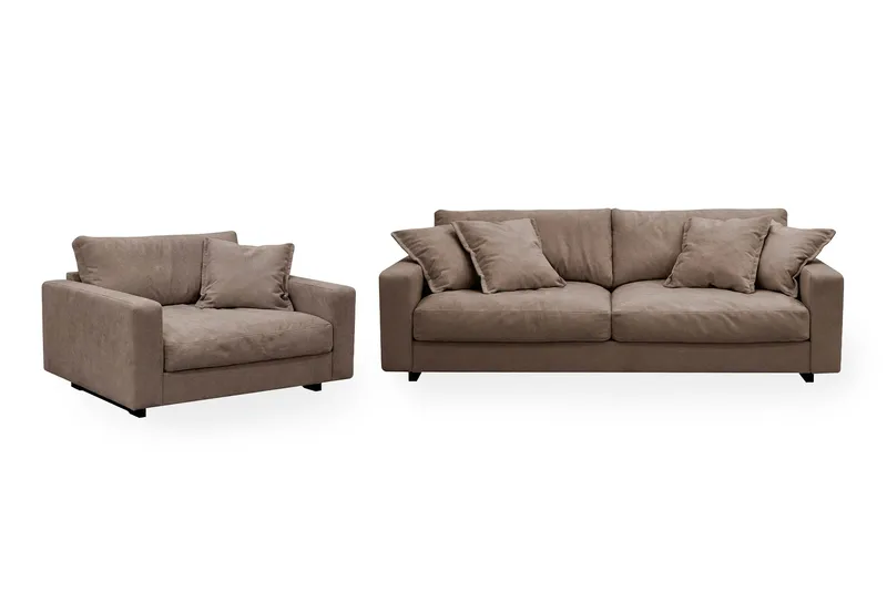 Valencia sofagruppe Extra Dyp 3-seters sofa + lenestol i chenille, Mørkebrun