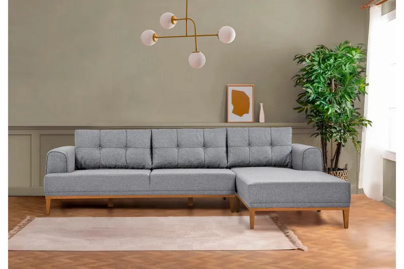 Valsot 4-seters Sofa med Divan - Grå - Møbler - Sofaer - Sofa med sjeselong