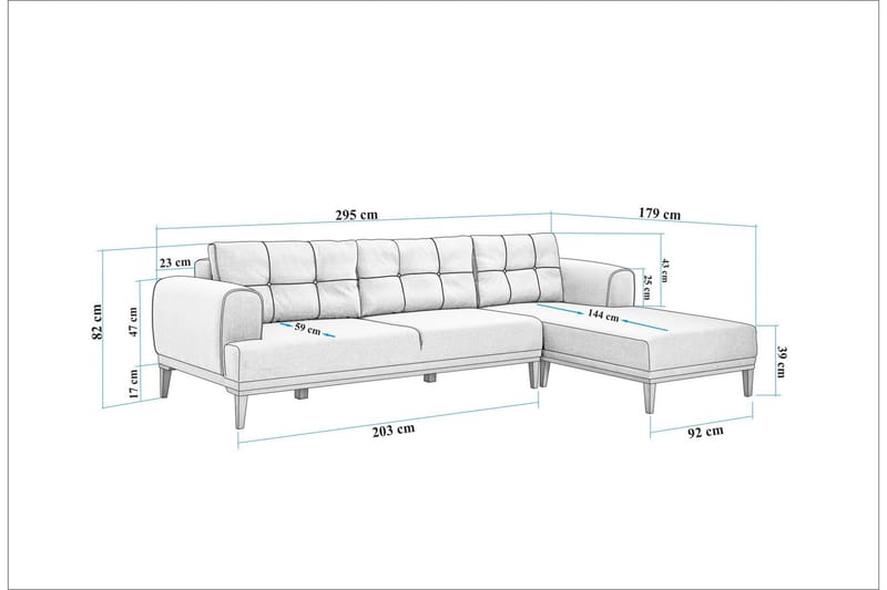 Valsot 4-seters Sofa med Divan - Krem - Møbler - Sofaer - Sofa med sjeselong