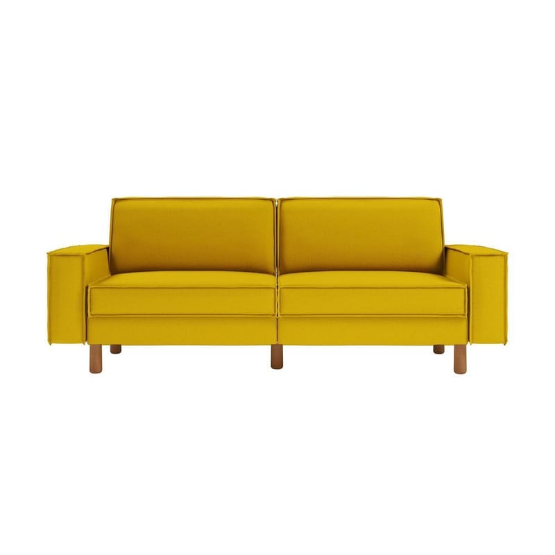 Vilsa 3-seter Myk Dyp Sofa med Kantsøm og Boxig i Lin - Sennepsgul - Møbler - Sofaer - Sofa 3 seter
