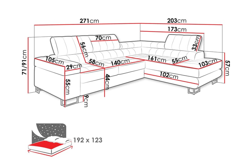 Warwick Sovesofa Med 3-Seters Sjeselong - Brun - Møbler - Sofaer - Sovesofaer
