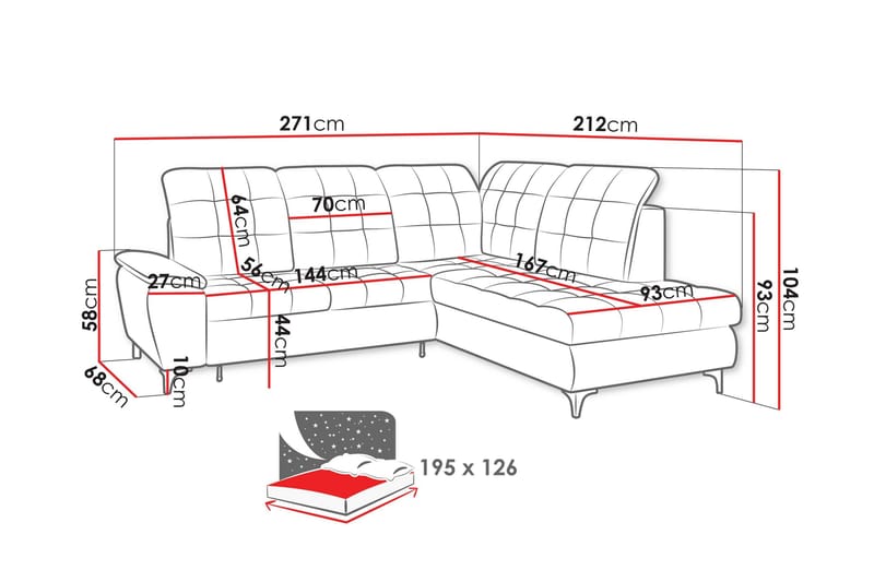 Widald Sovesofa med Sjeselong 3-seter - Beige - Møbler - Sofaer - Sovesofaer
