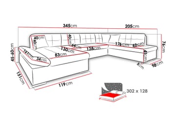 Zumar Sofa med Sjeselong og Divan 4-seter - Grå/Svart - Møbler - Sofaer - U-sofa