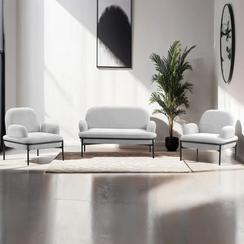 Zyricus sofagruppe 2-seters sofa + 2 lenestoler Teddy - Hvit - Møbler - Sofaer - Sofagrupper