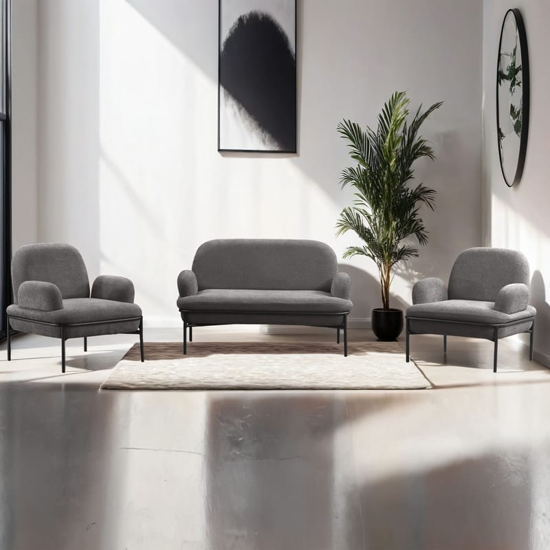 Zyricus sofagruppe 2-seters sofa + 2 lenestoler Teddy - Grå - Møbler - Sofaer - Sofagrupper