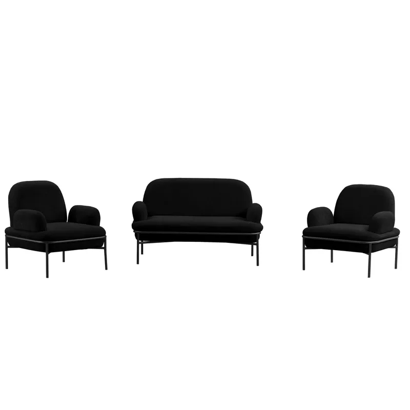 Zyricus sofagruppe 2-seters sofa + 2 lenestoler Teddy, Svart