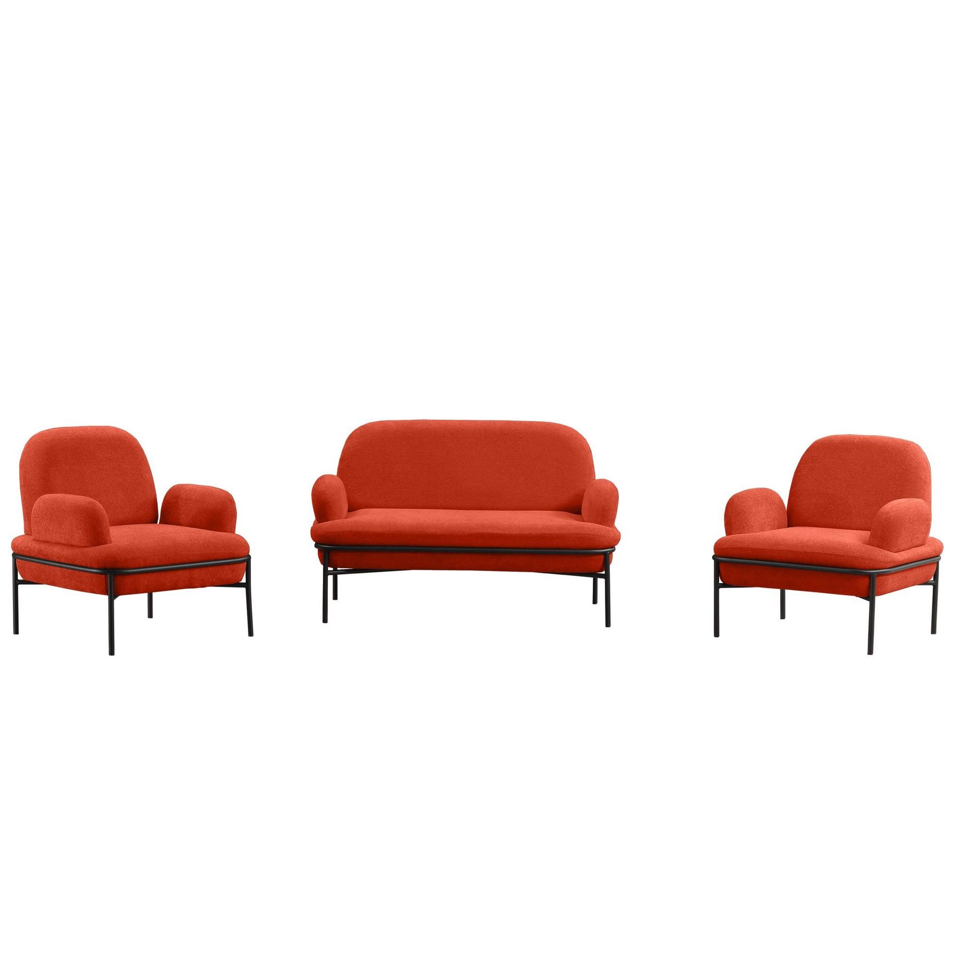 Zyricus sofagruppe 2-seters sofa + 2 lenestoler Teddy - Teglrød