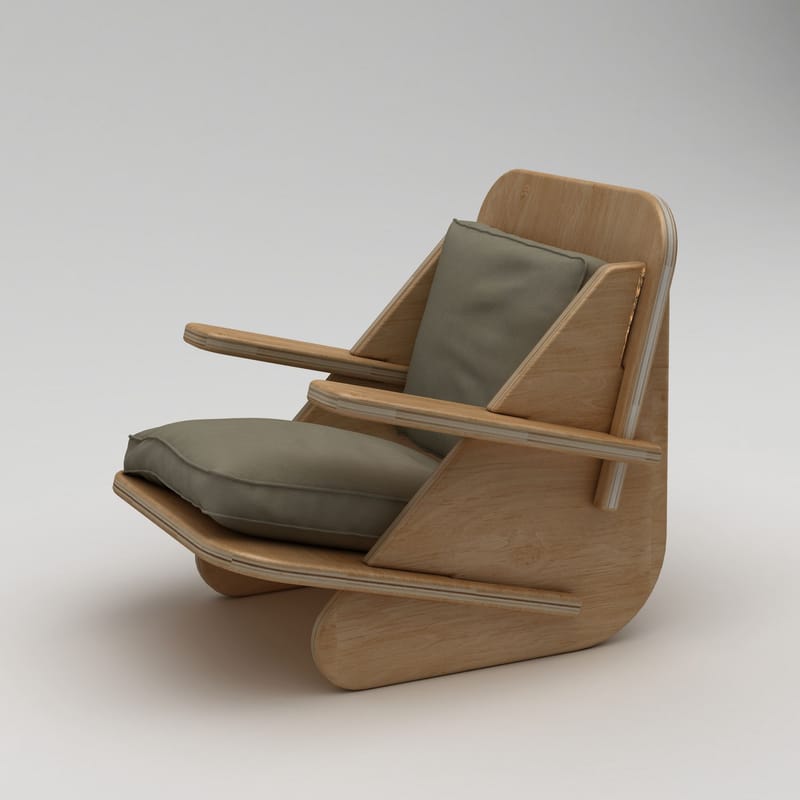 Ørelappstol Homitis Stylish (55 x 60 x 55 cm) naturtre khaki - Naturlig tre og khaki - Møbler - Stoler & lenestoler - Lenestoler