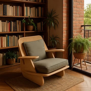 Ørelappstol Homitis Stylish (55 x 60 x 55 cm) naturtre khaki - Naturlig tre og khaki - Møbler - Stoler & lenestoler - Lenestoler