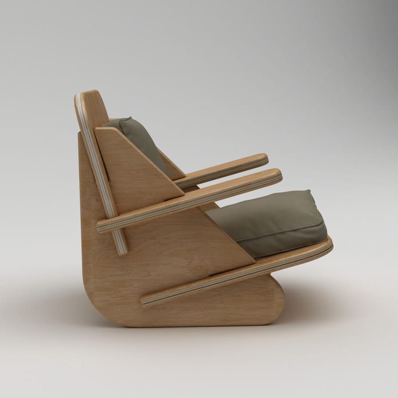 Ørelappstol Homitis Stylish (55 x 60 x 55 cm) naturtre khaki - Naturlig tre og khaki - Møbler - Stoler & lenestoler - Lenestoler