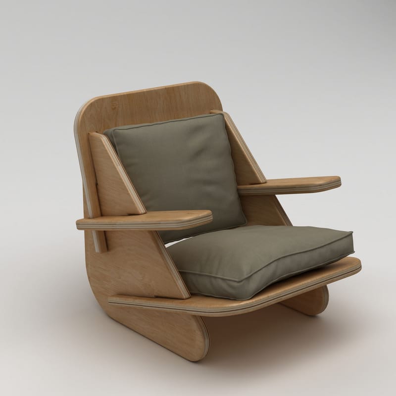 Ørelappstol Homitis Stylish (55 x 60 x 55 cm) naturtre khaki - Naturlig tre og khaki - Møbler - Stoler & lenestoler - Lenestoler