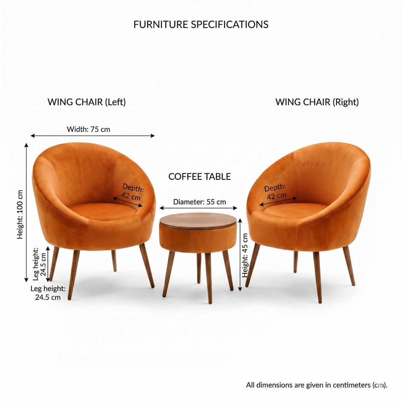 Ørelappstol- og salongbordsett (3 deler) Atelier Del Sofa Lida Babyface (75 x 100 x 42 cm) Oransje - Møbler - Stoler & lenestoler - Lenestoler
