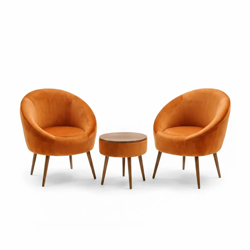 Ørelappstol- og salongbordsett (3 deler) Atelier Del Sofa Lida Babyface (75 x 100 x 42 cm) Oransje, undefined