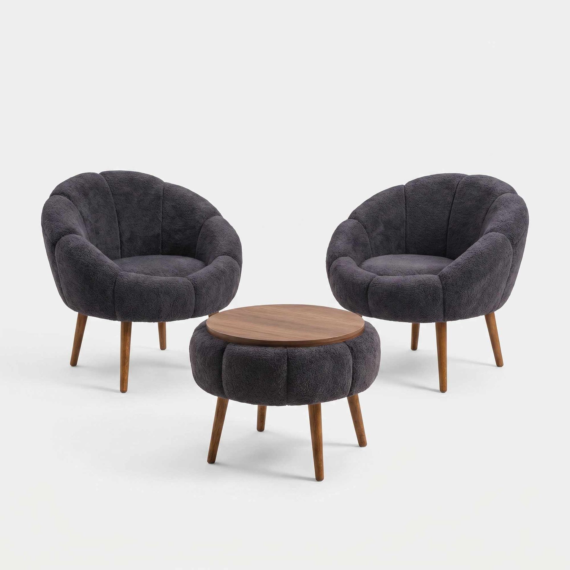 Ørelappstol- og salongbordsett (3 deler) Atelier Del Sofa Lida Wellsoft (75 x 100 x 42 cm) Antrasitt - Antrasitt