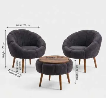 Ørelappstol- og salongbordsett (3 deler) Atelier Del Sofa Lida Wellsoft (75 x 100 x 42 cm) Antrasitt - Antrasitt - Møbler - Stoler & lenestoler - Lenestoler