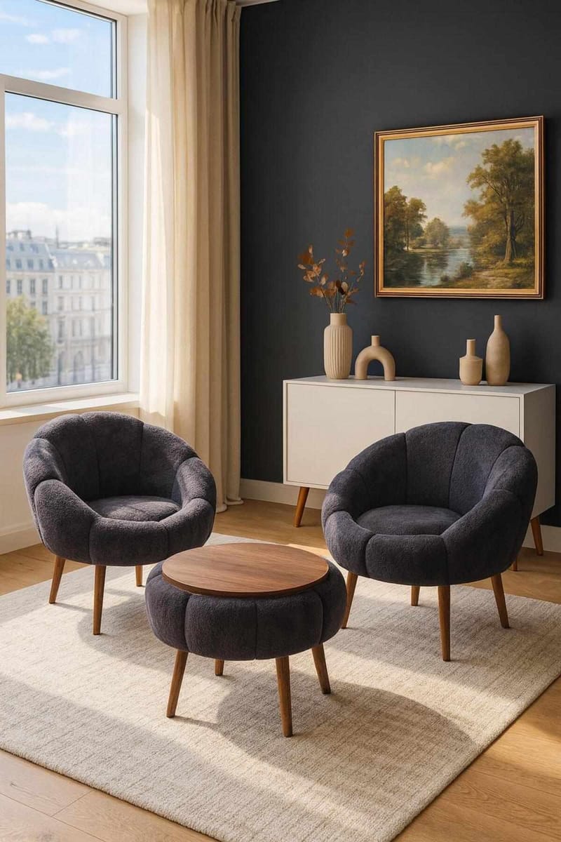 Ørelappstol- og salongbordsett (3 deler) Atelier Del Sofa Lida Wellsoft (75 x 100 x 42 cm) Antrasitt - Møbler - Stoler & lenestoler - Lenestoler