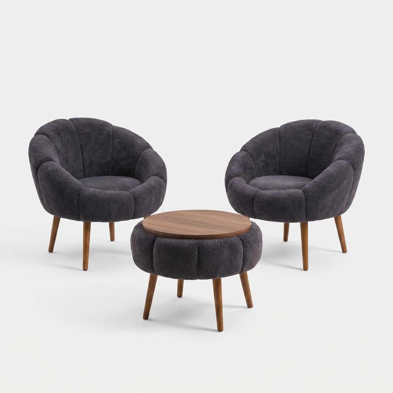 Ørelappstol- og salongbordsett (3 deler) Atelier Del Sofa Lida Wellsoft (75 x 100 x 42 cm) Antrasitt, undefined