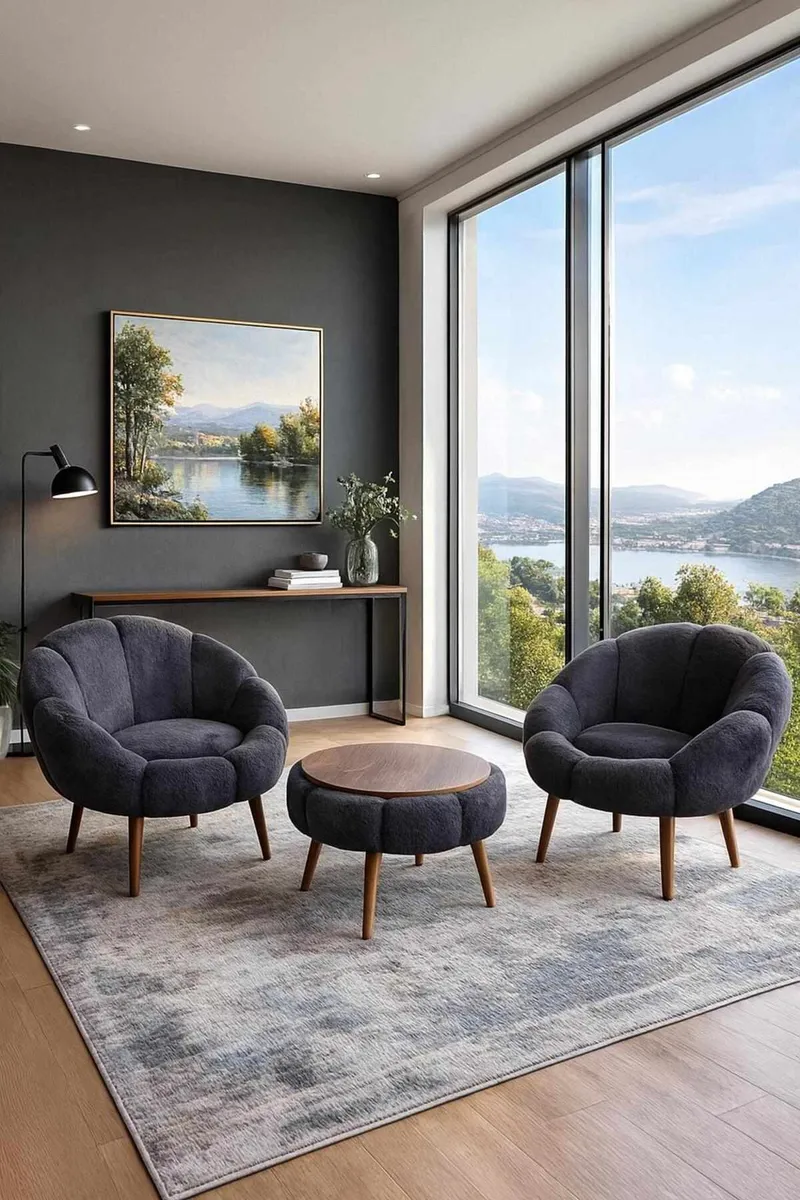 Ørelappstol- og salongbordsett (3 deler) Atelier Del Sofa Lida Wellsoft (75 x 100 x 42 cm) Antrasitt - Møbler - Stoler & lenestoler - Lenestoler