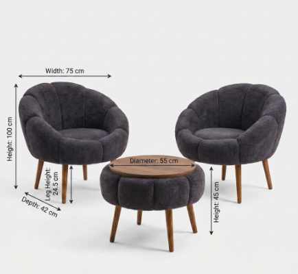 Ørelappstol- og salongbordsett (3 deler) Atelier Del Sofa Lida Wellsoft (75 x 100 x 42 cm) Antrasitt - Møbler - Stoler & lenestoler - Lenestoler