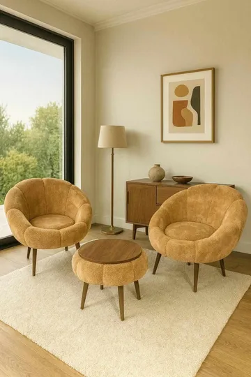 Ørelappstol- og salongbordsett (3 deler) Atelier Del Sofa Lida Wellsoft (75 x 100 x 42 cm) Brun - Møbler - Stoler & lenestoler - Lenestoler