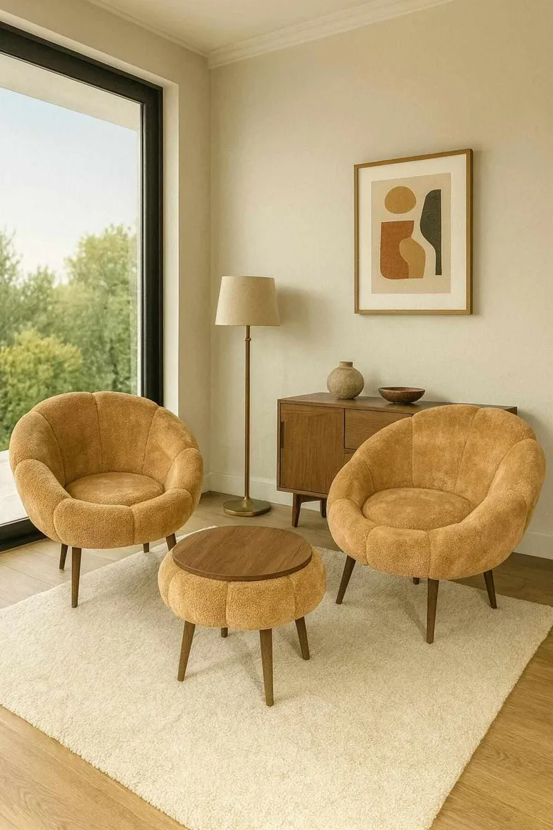Ørelappstol- og salongbordsett (3 deler) Atelier Del Sofa Lida Wellsoft (75 x 100 x 42 cm) Brun - Møbler - Stoler & lenestoler - Lenestoler