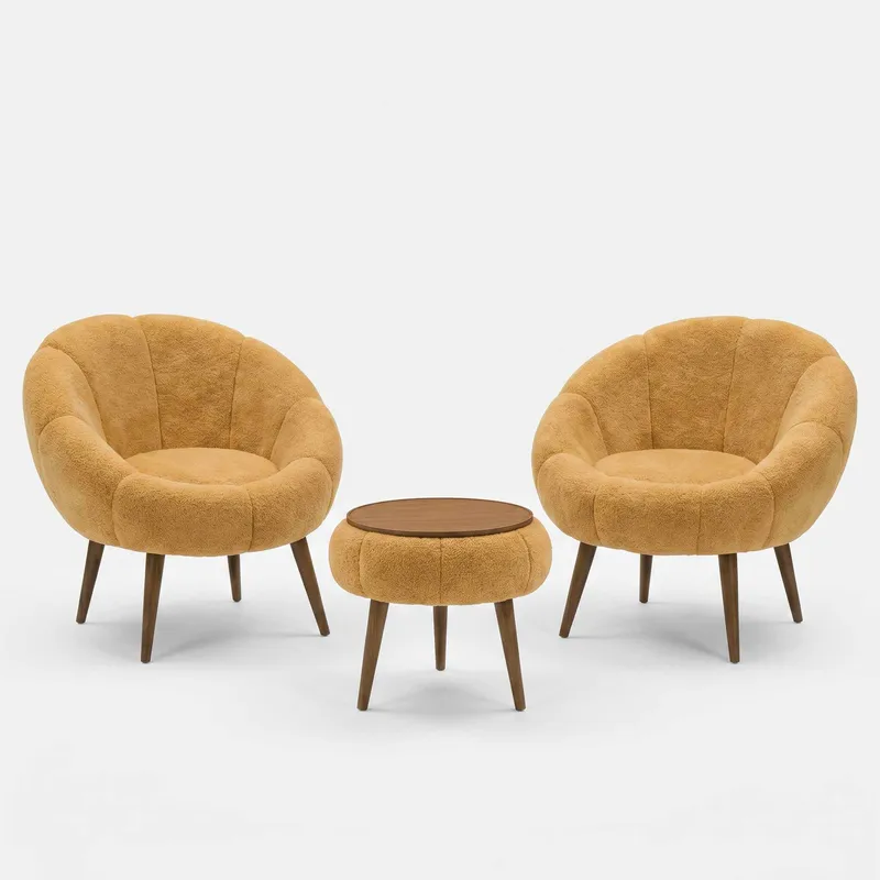 Ørelappstol- og salongbordsett (3 deler) Atelier Del Sofa Lida Wellsoft (75 x 100 x 42 cm) Brun, undefined