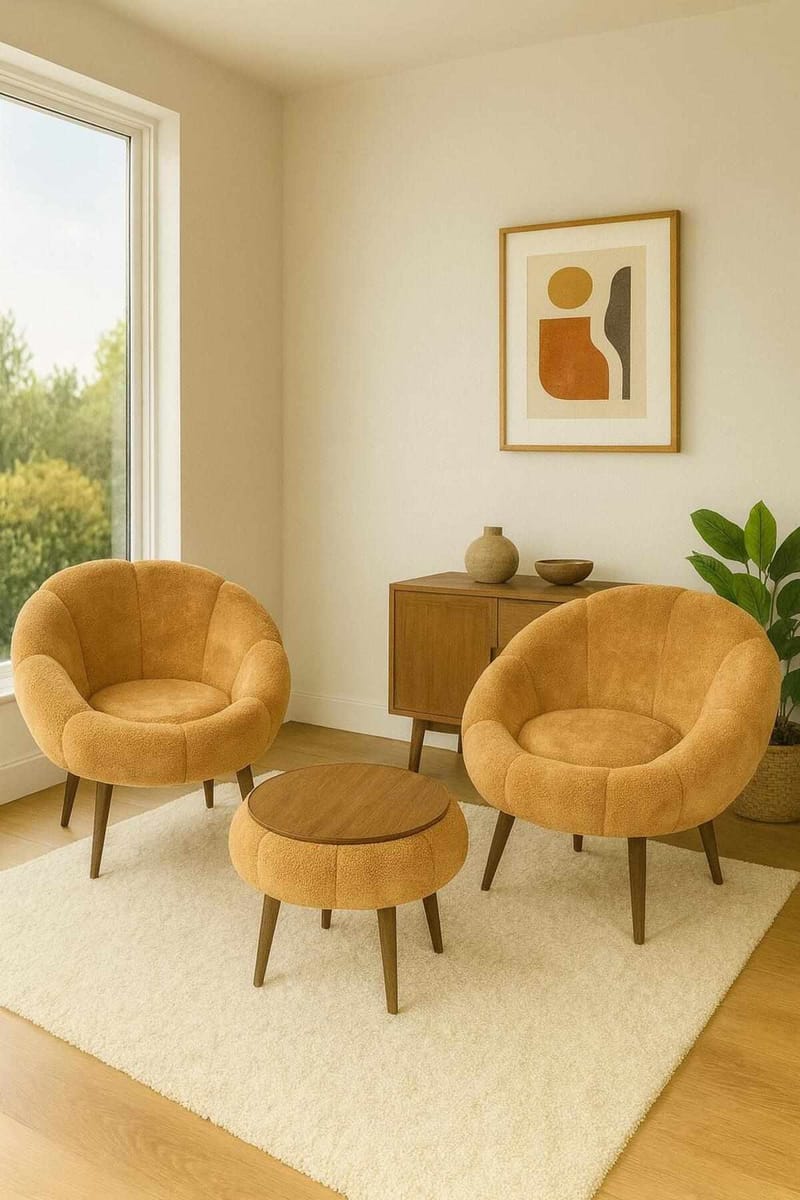 Ørelappstol- og salongbordsett (3 deler) Atelier Del Sofa Lida Wellsoft (75 x 100 x 42 cm) Brun - Møbler - Stoler & lenestoler - Lenestoler