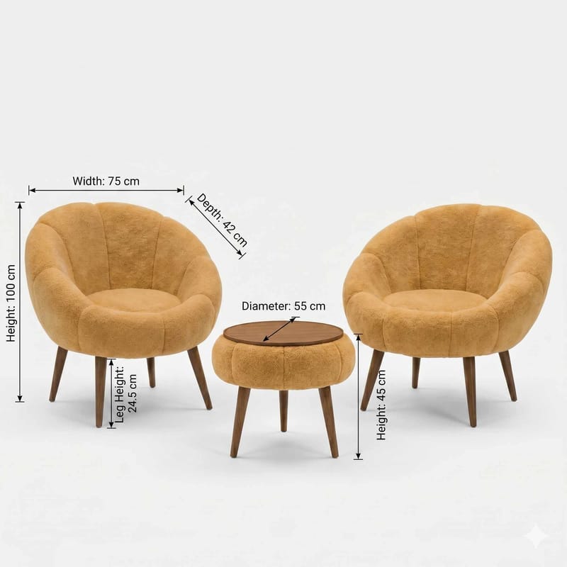 Ørelappstol- og salongbordsett (3 deler) Atelier Del Sofa Lida Wellsoft (75 x 100 x 42 cm) Brun - Møbler - Stoler & lenestoler - Lenestoler