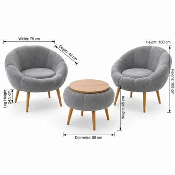 Ørelappstol- og salongbordsett (3 deler) Atelier Del Sofa Lida Wellsoft (75 x 100 x 42 cm) Grå - Møbler - Stoler & lenestoler - Lenestoler