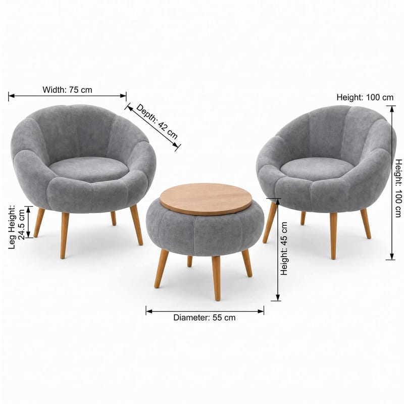 Ørelappstol- og salongbordsett (3 deler) Atelier Del Sofa Lida Wellsoft (75 x 100 x 42 cm) Grå - Møbler - Stoler & lenestoler - Lenestoler