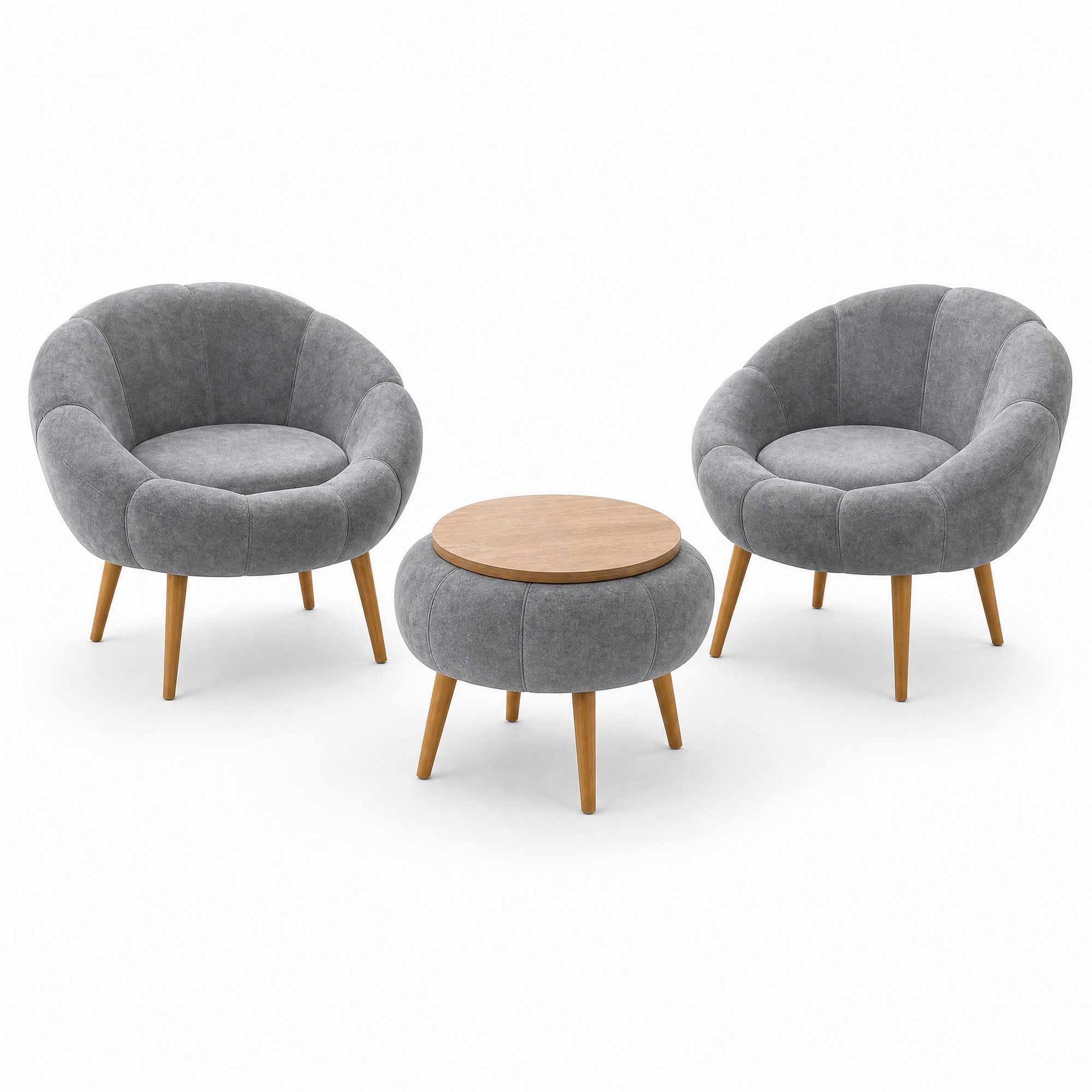 Ørelappstol- og salongbordsett (3 deler) Atelier Del Sofa Lida Wellsoft (75 x 100 x 42 cm) Grå -