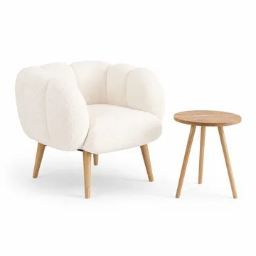Ørelappstol- og sidebordsett (2 deler) Atelier Del Sofa Lotus (70 x 94 x 42 cm) Hvit - Møbler - Stoler & lenestoler - Lenestoler