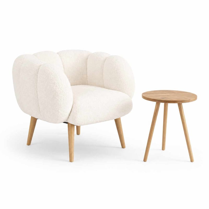 Ørelappstol- og sidebordsett (2 deler) Atelier Del Sofa Lotus (70 x 94 x 42 cm) Hvit - Møbler - Stoler & lenestoler - Lenestoler