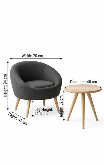 Ørelappstol- og sidebordsett (2 deler) Atelier Del Sofa Tea set (70 x 94 x 42 cm) Antrasitt - Antrasitt - Møbler - Stoler & lenestoler - Lenestoler