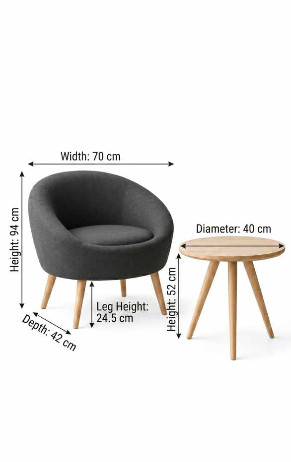 Ørelappstol- og sidebordsett (2 deler) Atelier Del Sofa Tea set (70 x 94 x 42 cm) Antrasitt - Antrasitt - Møbler - Stoler & lenestoler - Lenestoler