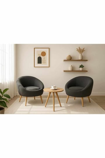 Ørelappstol- og sidebordsett (3 deler) Atelier Del Sofa Tea set (70 x 94 x 42 cm) Antrasitt - Antrasitt - Møbler - Stoler & lenestoler - Lenestoler