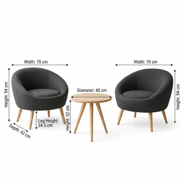 Ørelappstol- og sidebordsett (3 deler) Atelier Del Sofa Tea set (70 x 94 x 42 cm) Antrasitt - Antrasitt - Møbler - Stoler & lenestoler - Lenestoler