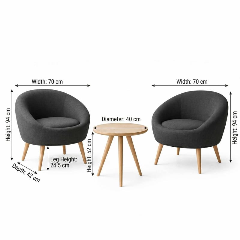 Ørelappstol- og sidebordsett (3 deler) Atelier Del Sofa Tea set (70 x 94 x 42 cm) Antrasitt - Antrasitt - Møbler - Stoler & lenestoler - Lenestoler