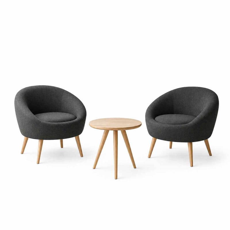 Ørelappstol- og sidebordsett (3 deler) Atelier Del Sofa Tea set (70 x 94 x 42 cm) Antrasitt - Antrasitt - Møbler - Stoler & lenestoler - Lenestoler