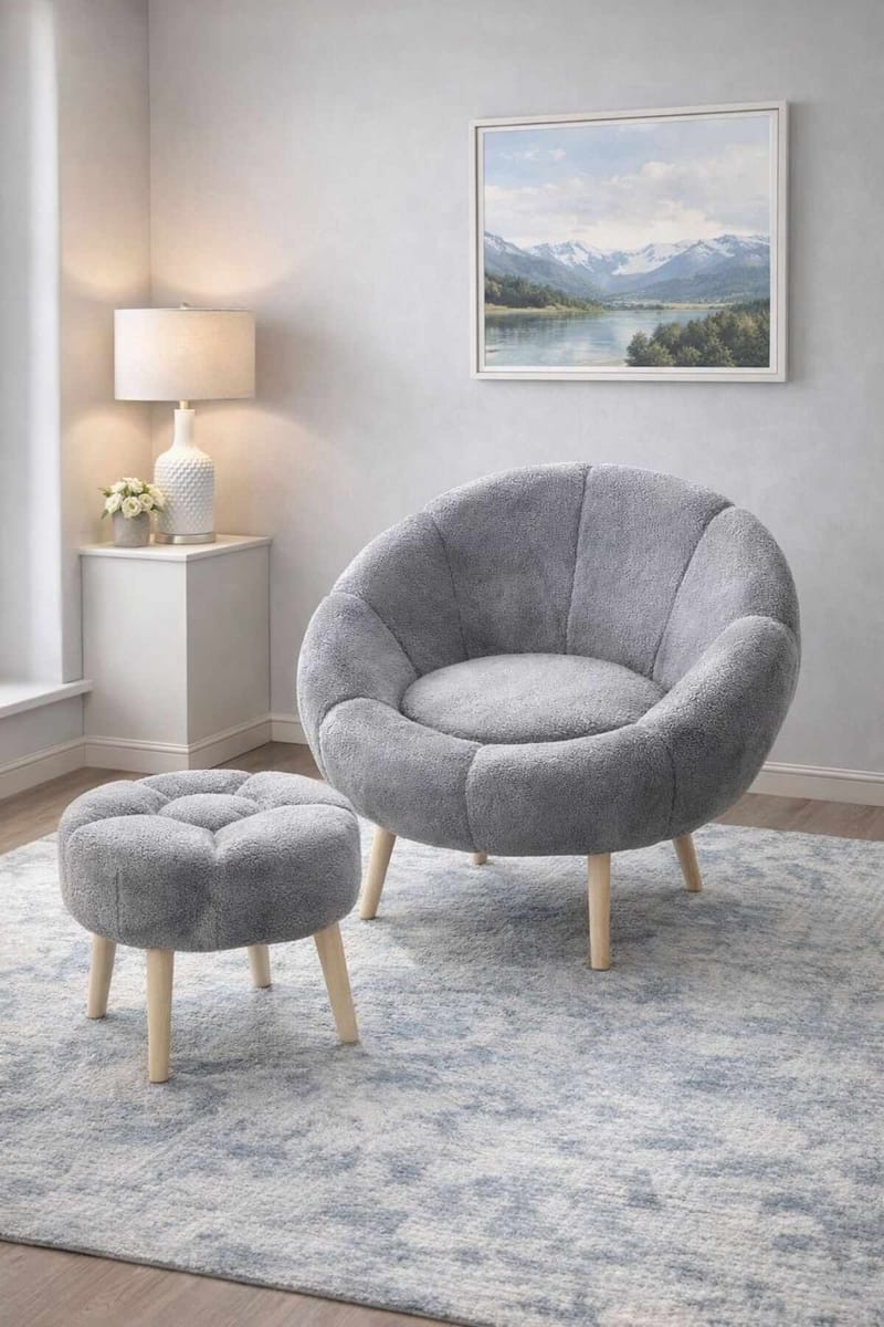 Ørelappstol- og puffesett (2 deler) Atelier Del Sofa Lida (75 x 100 x 42 cm) Grå - Møbler - Stoler & lenestoler - Lenestoler