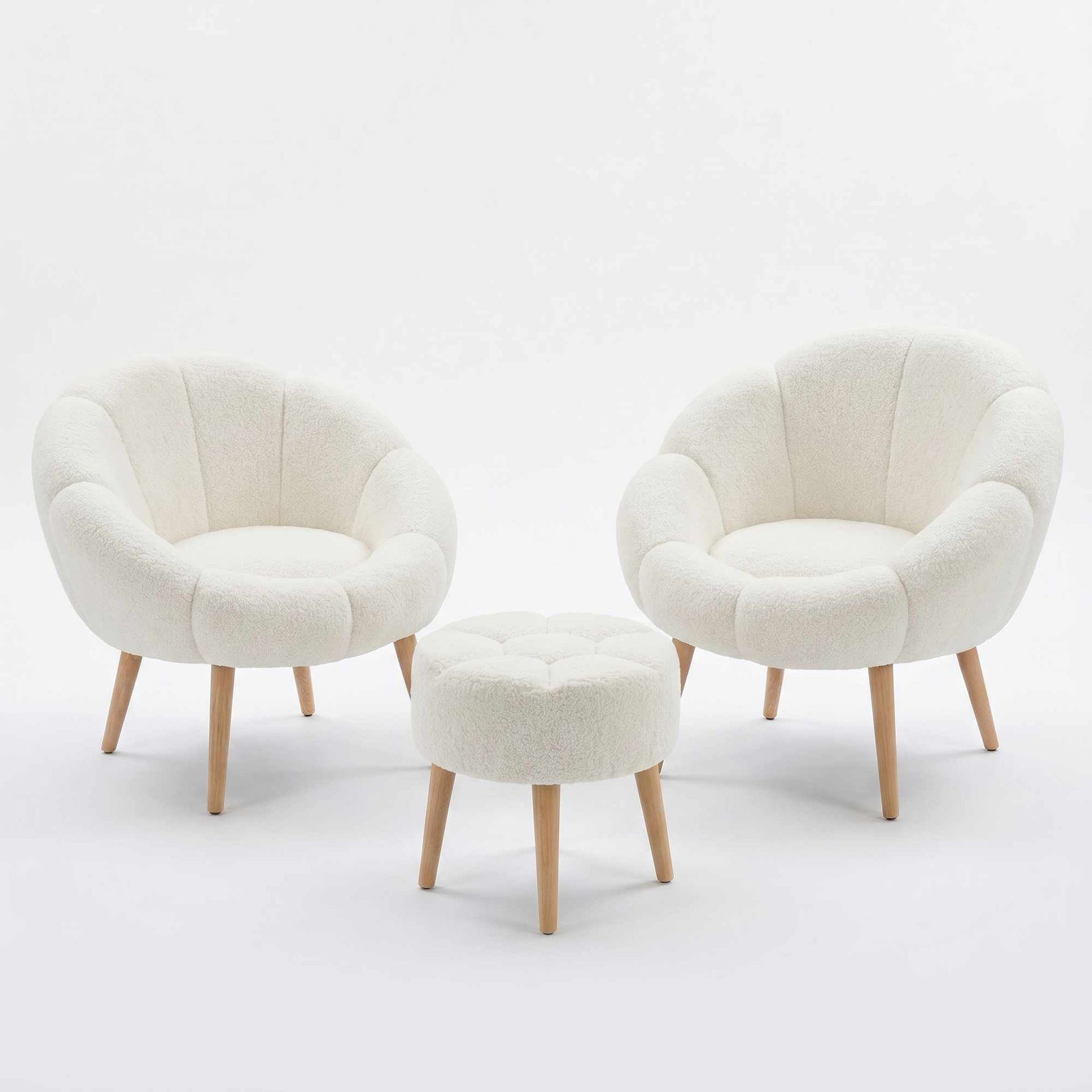 Ørelappstol- og puffsett (3 deler) Atelier Del Sofa Lida Wellsoft (75 x 100 x 42 cm) Hvit -