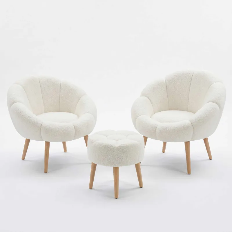 Ørelappstol- og puffsett (3 deler) Atelier Del Sofa Lida Wellsoft (75 x 100 x 42 cm) Hvit, undefined