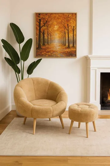 Ørelappstol- og puffesett (2 deler) Atelier Del Sofa Lida (75 x 100 x 42 cm) Brun - Møbler - Stoler & lenestoler - Lenestoler