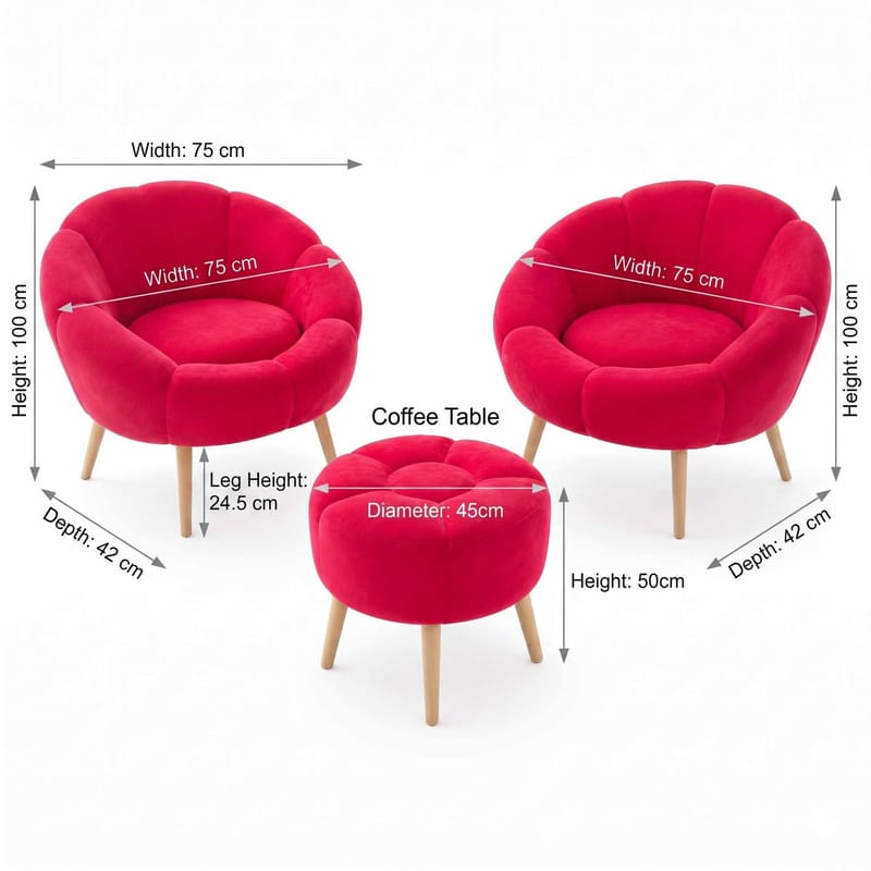 Ørelappstol- og puffsett (3 deler) Atelier Del Sofa Lida Wellsoft (75 x 100 x 42 cm) Fuksia - Møbler - Stoler & lenestoler - Lenestoler