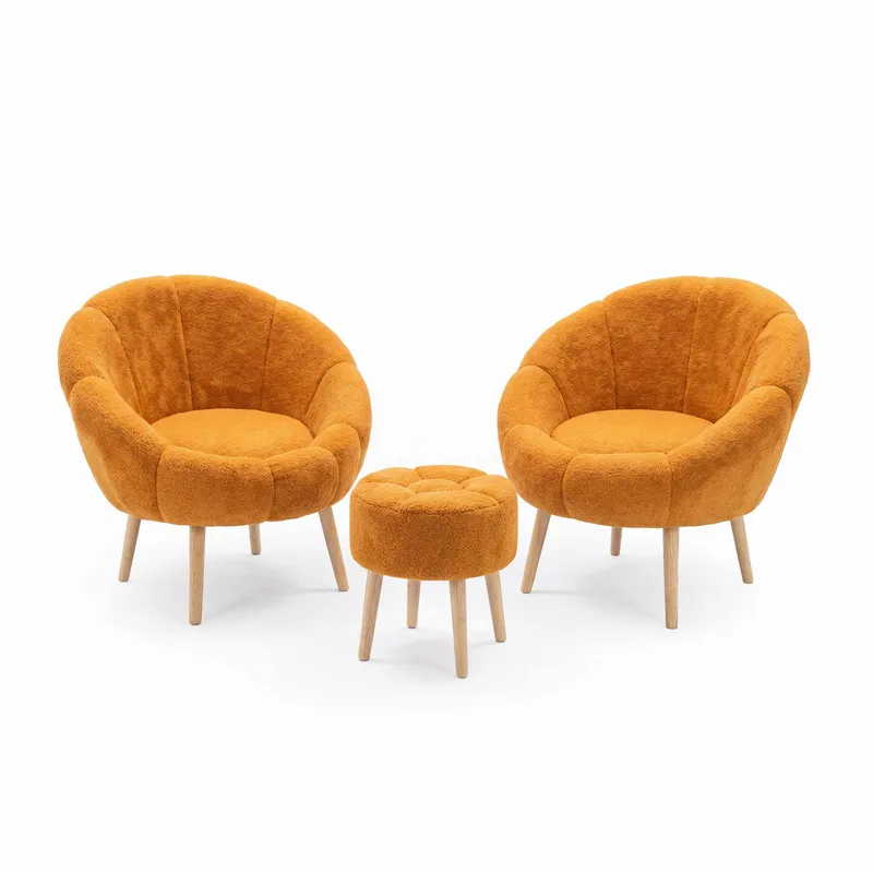 Ørelappstol- og puffsett (3 deler) Atelier Del Sofa Lida Wellsoft (75 x 100 x 42 cm) Oransje, undefined