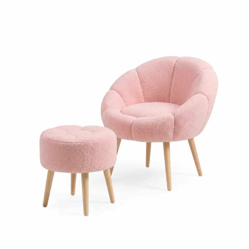 Ørelappstol- og puffesett (2 deler) Atelier Del Sofa Lida (75 x 100 x 42 cm) Rosa, undefined