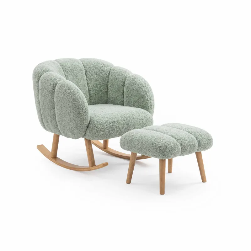 Ørelappstol- og puffesett (2 deler) Atelier Del Sofa Lotus (70 x 94 x 42 cm) Grønn